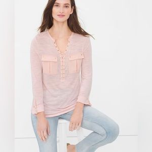 White House Black Market Three-Quarter Lace-up Tee Pink Size Small